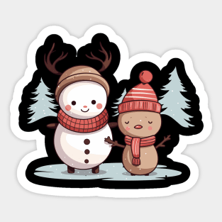 Christmas Cartoon Characters: Snowman as Reindeer & Reindeer as Snowman Sticker